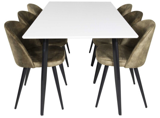 Venture Design Polar & Velvet spisegruppe Hvit/grønn 6 st stoler & bord 180 x 90 cm