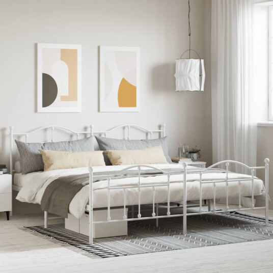 vidaXL Sengeramme i metall med hode- og fotgavl hvit 200x200 cm vidaXL Sengeramme i metall med hode- og fotgavl hvit 200x200 cm