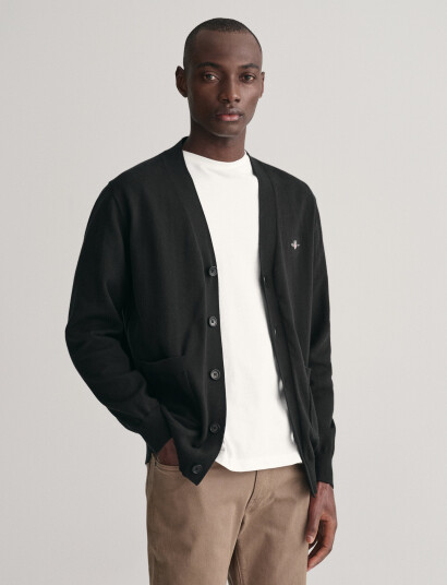 GANT Classic Cotton V-Cardigan - Black - M