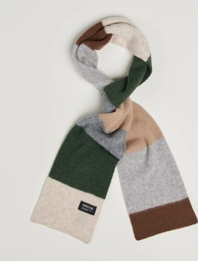 Robert Mackie Rona Ribbed Shaggy Lambswool Scarf Grey/Green/Beige Mix