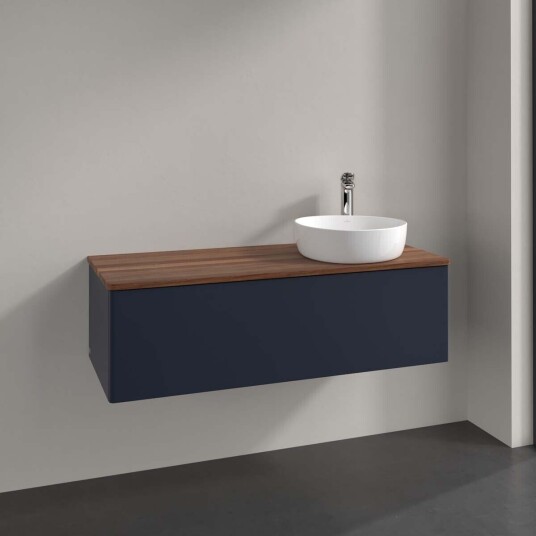 Villeroy & Boch Antao Servantskap med 1 skuff 120x50x36 cm u/lys Blå Matt/Valnøtt Villeroy & Boch Antao Servantskap med 1 skuff 120x50x36 cm u/lys Blå Matt/Valnøtt