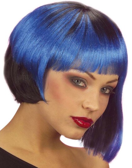 Neon Punk Wig Svart og Blå Parykk