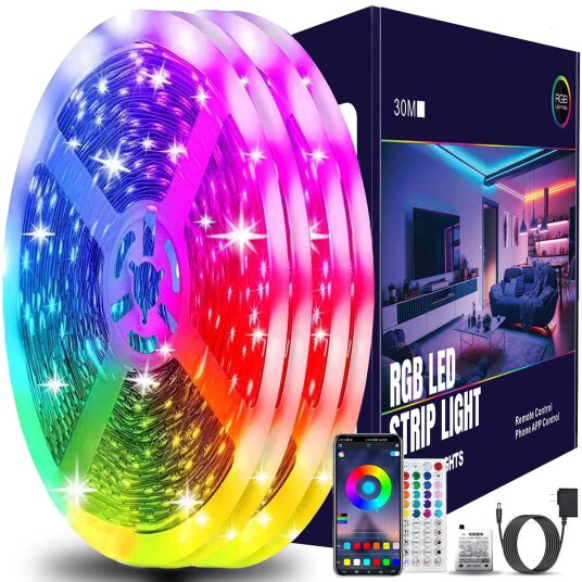 20m Smart RGB LED stripe med app fjernkontroll og veggadapter