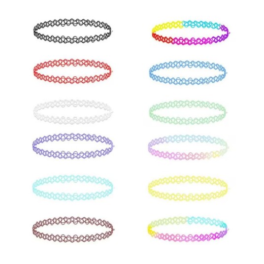 12-pack trendy fargerik choker halskjede strekk blonder blonder 12-pack trendy fargerik choker halskjede strekk blonder blonder