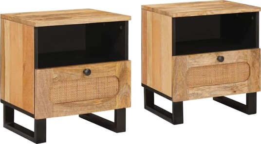  Nattbordskap 2 pcs Naturlig 40 x 33 x 46 cm Massiv mango tre
