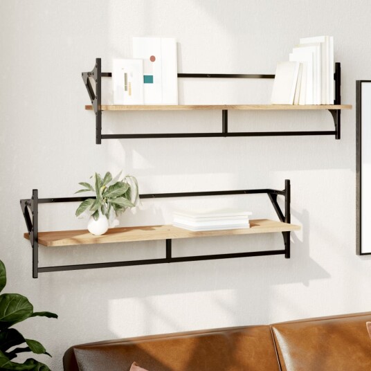 Vegghyller med stenger 2 stk sonoma eik 100x25x30 cm 8721012045835