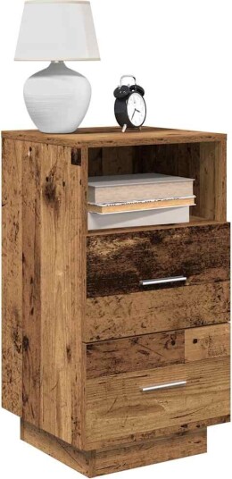 Nattbord med 2 skuffer gammelt tre 36x36x68 cm 8721158574718