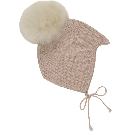 Huttelihut Mahogany Rose Bonnet Ull Strikk Alpaca Pompom 62-68