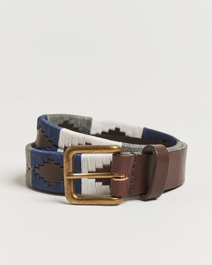 Pampeano Roca Hand Stitched Classic Leather Belt 3,5cm Blue/Grey/White Pampeano Roca Hand Stitched Classic Leather Belt 3,5cm Blue/Grey/White