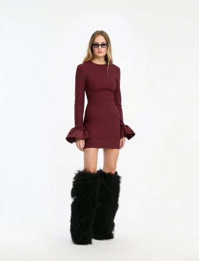 ROTATE Frill Sleeved Mini Dress Burgundy 42