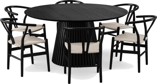Peyra spisegruppe rund 150 cm svart med 6 Dastoori spisestoler Svart Peyra spisegruppe rund 150 cm svart med 6 Dastoori spisestoler Svart