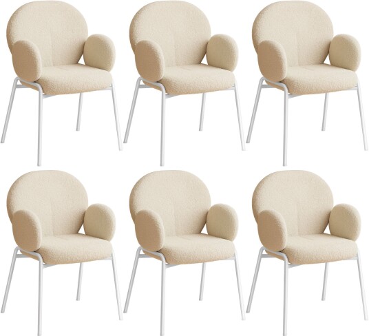 Tectake Stol Scandi Bouclé-stoff 6 stk - krem
