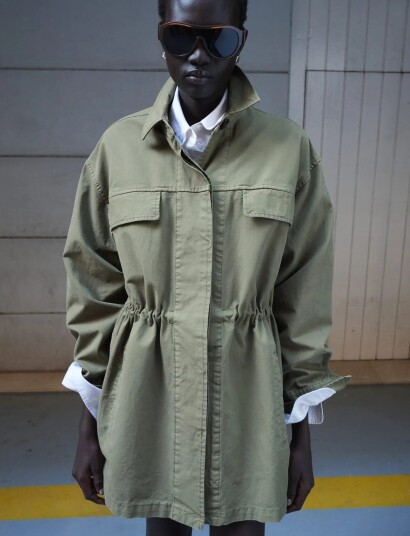 Mango Oversized Denim Parka Khaki green L
