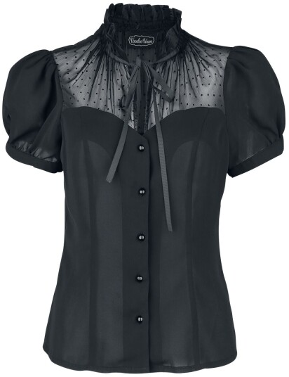 Voodoo Vixen Rockabilly Bluse Acid Doll Coalette Blouse S til XXL Damer svart