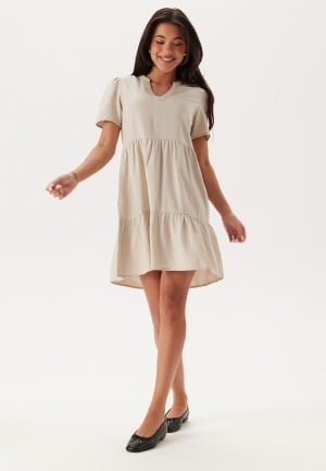 ONLY Onltiri-Caro V-Nec Lin Dress Pumice Stone XS