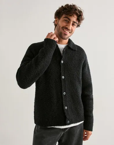 Selected Men Slhloyd Ls Knit Boucle Polo Cardiga Cardigans Svart