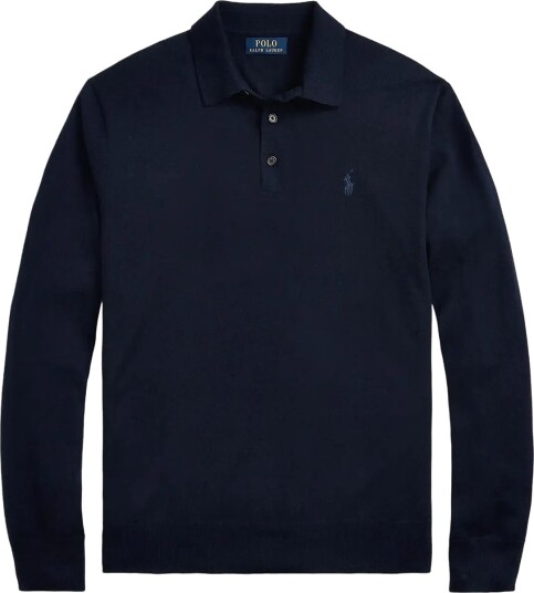 Polo Ralph Lauren Wool Polo-Collar Sweater - Navy - M Polo Ralph Lauren Wool Polo-Collar Sweater - Navy - M
