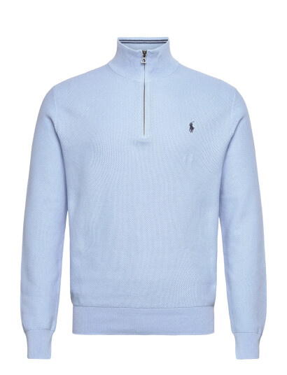 Polo Ralph Lauren Mesh Knit Cotton Quarter Zip Sweater   Blue   XXL