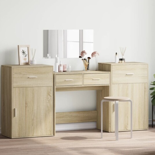Sminkebordsett 4 deler sonoma eik konstruert tre 3276527
