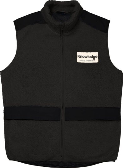 Knowledge Cotton Apparel Men's Teddy Fleece Hood Vest With Rib Stop In Contrast Color M Black Jet