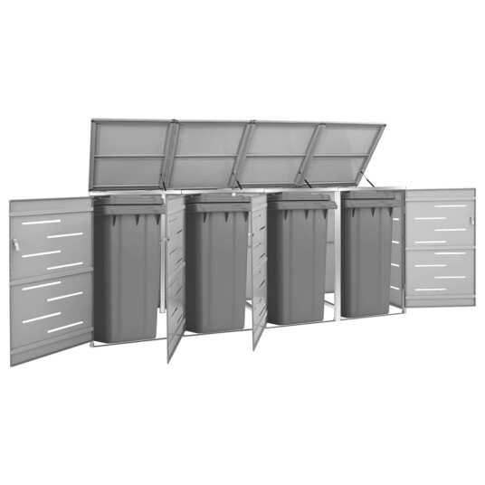 vidaXL Søppeldunkskur firedobbelt 276,5x77,5x115,5 rustfritt stål