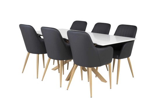 Venture Design Piazza & Comfort spisegruppe Hvit/svart 6 st stoler & bord 180 x 90 cm