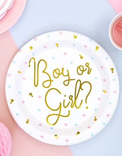 6 stk 23 cm Boy or Girl Papptallerkener