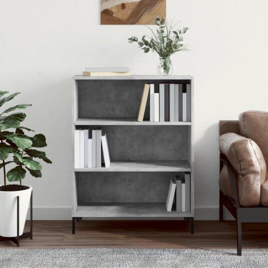 vidaXL Bokhylle betonggr? 69,5x32,5x90 cm konstruert tre vidaXL Bokhylle betonggr? 69,5x32,5x90 cm konstruert tre
