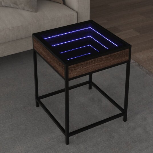  Salongbord med Infinity LED brun eik 40x40x51 cm 847676