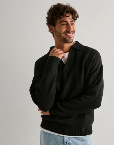Jack & Jones Jjsoho Ollie Knit Split Neck Ln Langermet poloskjorte Svart