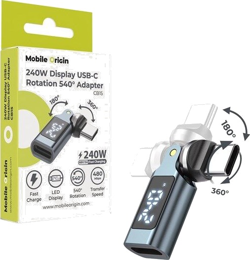 Mobile Origin CB15 USB-C-adapter 240 W display 540° roterbar MO-240WRA-CB15