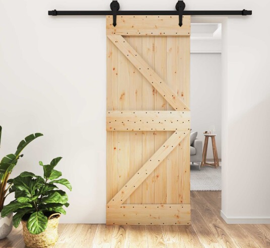 vidaXL Skyvedør Naturlig og svart 85 x 210 cm Massiv Furu Tre vidaXL Skyvedør Naturlig og svart 85 x 210 cm Massiv Furu Tre