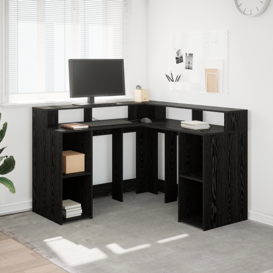  Skrivebord Svart Eik 130x130x91 cm Konstruert Tre