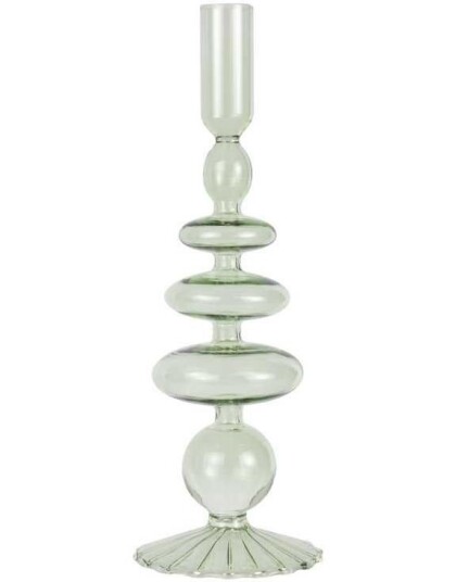 Lysestake i Grønt Glass Bobledesign 27 cm