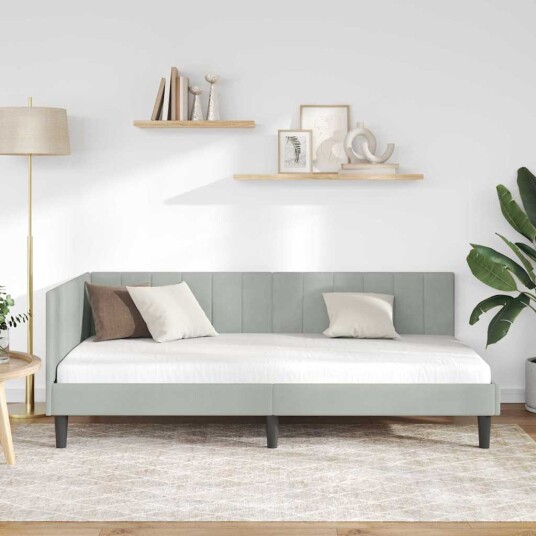Hjørnesengramme med hodegjerde Lysegrå 100 x 200 cm Fløyel Hjørnesengramme med hodegjerde Lysegrå 100 x 200 cm Fløyel