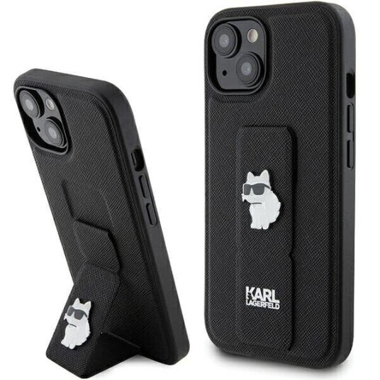 Karl Lagerfeld Hardcase Til iPhone 15 Plus med Gripstand og Choupette Pins - Svart