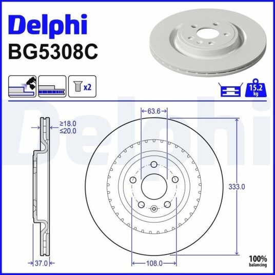 DELPHI BG5308C Bremseskive DELPHI BG5308C Bremseskive