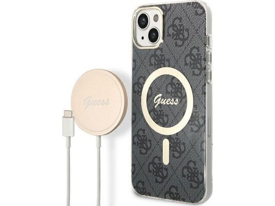 Guess Bundle Pack Magsafe 4G - Etui + Lader Magsafe Iphone 14 Plus (Svart/Gull) Guess Bundle Pack Magsafe 4G - Etui + Lader Magsafe Iphone 14 Plus (Svart/Gull)