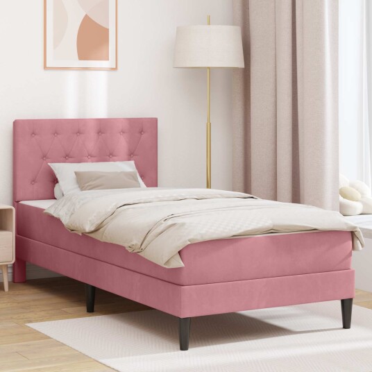 vidaXL Sengeramme med madrass med hodegjerde Rosa 100 x 200 cm Fløyel vidaXL Sengeramme med madrass med hodegjerde Rosa 100 x 200 cm Fløyel