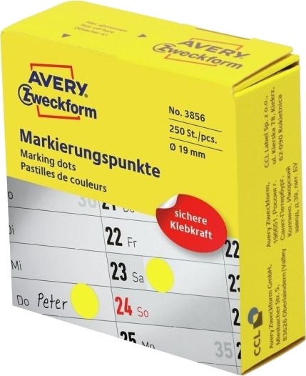 Avery 3856 Gult Rund Permanent Universell Papir 1,9 Cm