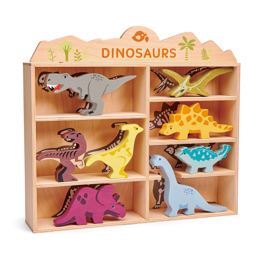 Tender Leaf Setteske med 8 Tredyr Dinosaur