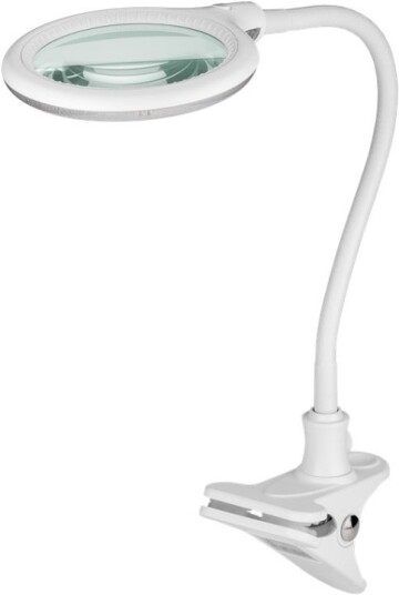 Goobay LED-forstørrelseslampe med klips, 6 W, hvit 480 lm, 100 mm glasslinse, 1,75x forstørrelse, 3 dioptrier