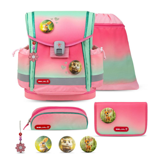 Belmil Mint Rose Skolesekk med 5 deler Classy Plus Belmil Mint Rose Skolesekk med 5 deler Classy Plus