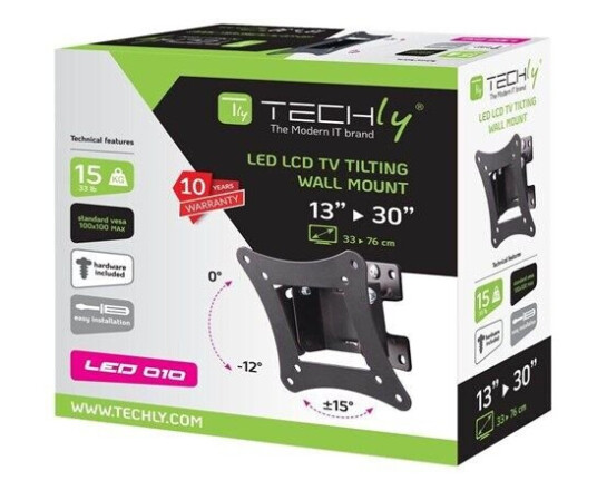 Techly Veggfeste for TV 13"-30" med Tilt- og Vridbar Arm, Svart