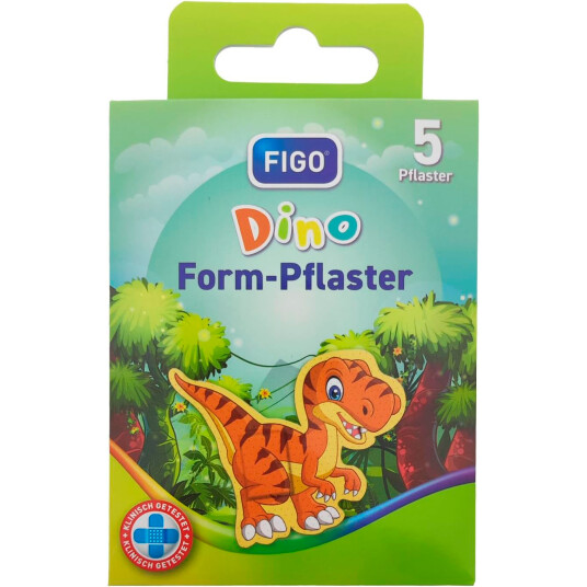 Barneplaster FIGO Dinosaur-formet 5 pcs. Barneplaster FIGO Dinosaur-formet 5 pcs.
