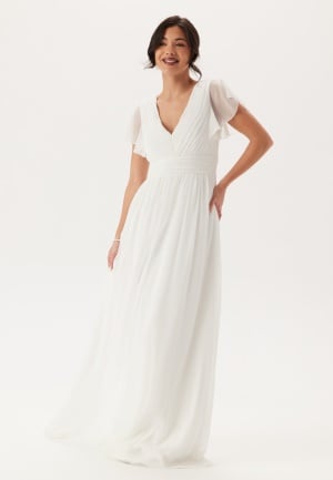 Bubbleroom Occasion Butterfly Sleeve Pleated Wedding Gown White 38