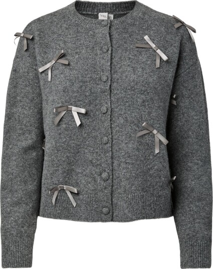 YAS Yasfrilo Ls Bow Knit Cardigan S. - DARK GREY MELANGE - M