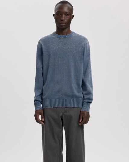 Annarr Anrragi Washed Ls Knit Crew Neck Blue L