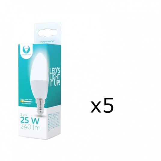 LED-lampe E14 C37 3W 230V 3000K 5-pakning Varm hvit