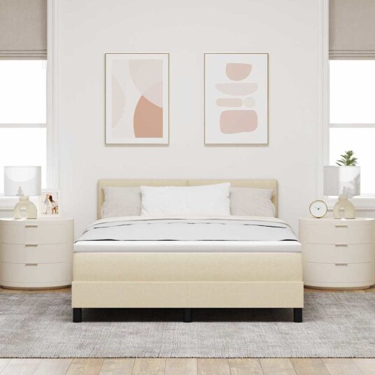 Box Spring Seng med Madrass Cream 140x200 cm Stoff